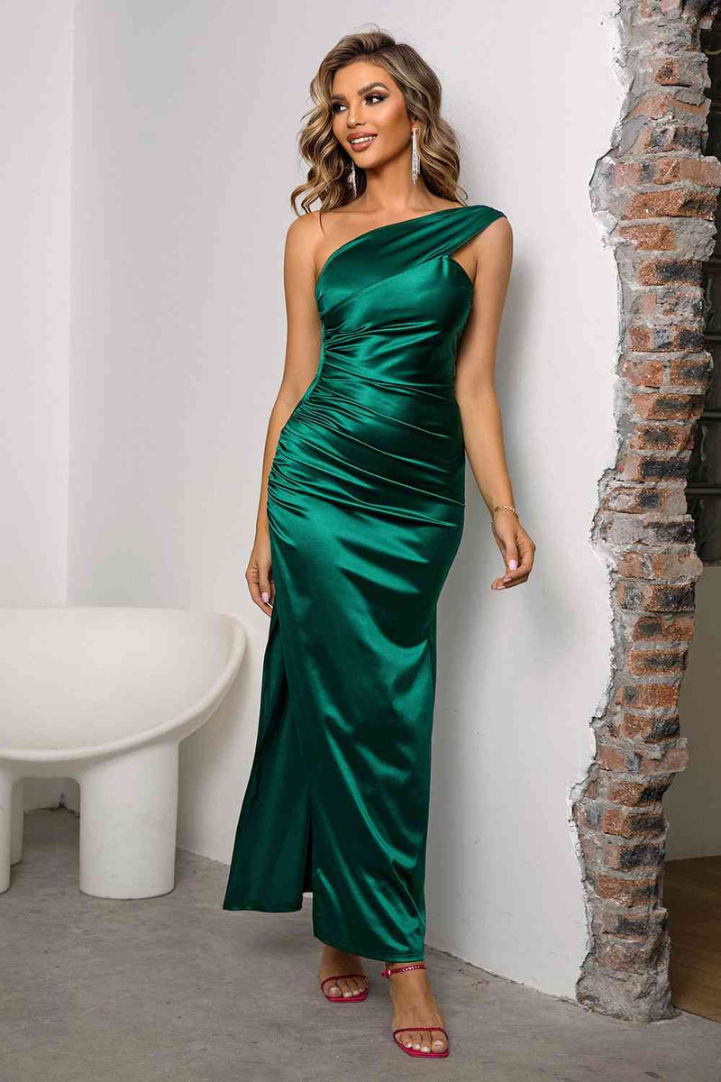 One-Shoulder Ruched Slit Maxi Dress - - Sofia Valdelli