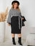 Plus Size Houndstooth Tied Long Sleeve Dress