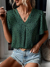 Animal Print V-Neck Flutter Sleeve Blouse - Sofia Valdelli