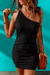 Black Ribbed Knit Slim-Fit One Shoulder Sleeveless Bodycon Dress - Mini Dresses - Sofia Valdelli