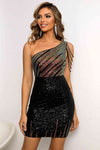 Contrast Sequin One Shoulder Sleeveless Dress - Sofia Valdelli