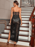 Contrast Sequins Transparent Shoulder Strap Fuzzy Split Thigh Lace Dress - Maxi Dresses - Sofia Valdelli