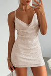 Cowl Neck Contrast Sequin Sleeveless Mini Dress - Sofia Valdelli
