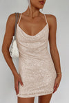 Cowl Neck Contrast Sequin Sleeveless Mini Dress - Sofia Valdelli