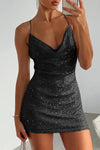 Cowl Neck Contrast Sequin Sleeveless Mini Dress - Sofia Valdelli