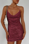 Cowl Neck Contrast Sequin Sleeveless Mini Dress - Sofia Valdelli