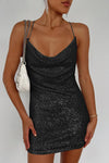 Cowl Neck Contrast Sequin Sleeveless Mini Dress - Sofia Valdelli