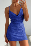 Cowl Neck Contrast Sequin Sleeveless Mini Dress - Sofia Valdelli