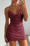 Cowl Neck Contrast Sequin Sleeveless Mini Dress - Sofia Valdelli