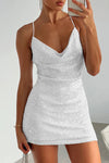 Cowl Neck Contrast Sequin Sleeveless Mini Dress - Sofia Valdelli