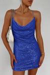 Cowl Neck Contrast Sequin Sleeveless Mini Dress - Sofia Valdelli