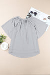 Gathered Detail Notched Neck Flutter Sleeve Top - Sofia Valdelli