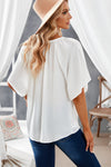 Gathered Detail Notched Neck Flutter Sleeve Top - Sofia Valdelli