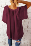 Gathered Detail Notched Neck Flutter Sleeve Top - Sofia Valdelli