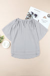 Gathered Detail Notched Neck Flutter Sleeve Top - Sofia Valdelli