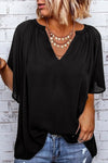 Gathered Detail Notched Neck Flutter Sleeve Top - Sofia Valdelli