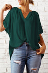 Gathered Detail Notched Neck Flutter Sleeve Top - Sofia Valdelli