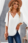 Gathered Detail Notched Neck Flutter Sleeve Top - Sofia Valdelli