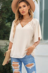 Gathered Detail Notched Neck Flutter Sleeve Top - Sofia Valdelli