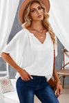 Gathered Detail Notched Neck Flutter Sleeve Top - Sofia Valdelli