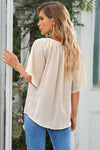 Gathered Detail Notched Neck Flutter Sleeve Top - Sofia Valdelli