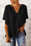 Gathered Detail Notched Neck Flutter Sleeve Top - Sofia Valdelli