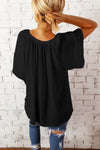 Gathered Detail Notched Neck Flutter Sleeve Top - Sofia Valdelli