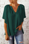 Gathered Detail Notched Neck Flutter Sleeve Top - Sofia Valdelli