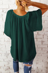 Gathered Detail Notched Neck Flutter Sleeve Top - Sofia Valdelli