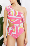 Marina West Swim Vitamin C Asymmetric Cutout Ruffle Swimsuit in Pink - Sofia Valdelli