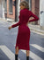 Mockneck Cut Out Solid Color Slit Dress - Midi Dresses - Sofia Valdelli