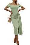 Off-Shoulder Short Sleeve Split Dress - Sofia Valdelli