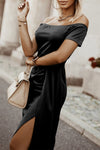 Off-Shoulder Short Sleeve Split Dress - Sofia Valdelli