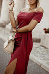 Off-Shoulder Short Sleeve Split Dress - Sofia Valdelli