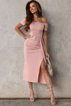 Off-Shoulder Short Sleeve Split Dress - Sofia Valdelli