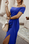 Off-Shoulder Short Sleeve Split Dress - Sofia Valdelli