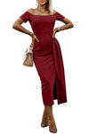 Off-Shoulder Short Sleeve Split Dress - Sofia Valdelli