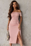 Off-Shoulder Short Sleeve Split Dress - Sofia Valdelli