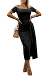Off-Shoulder Short Sleeve Split Dress - Sofia Valdelli