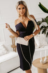 Off-Shoulder Zip-Back Slit Dress - Sofia Valdelli