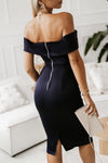 Off-Shoulder Zip-Back Slit Dress - Sofia Valdelli