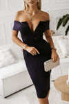 Off-Shoulder Zip-Back Slit Dress - Sofia Valdelli