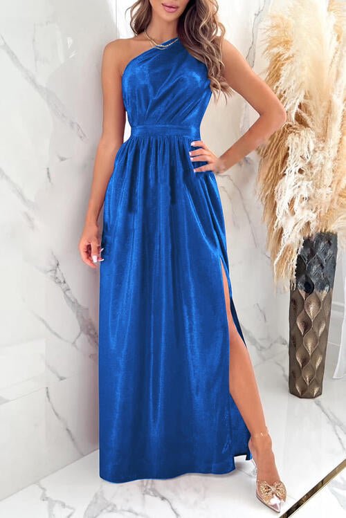 One Shoulder Slit Ruched Maxi Dress - - Sofia Valdelli One Shoulder Slit Ruched Maxi Dress - - Sofia Valdelli