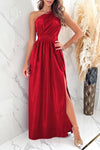 One Shoulder Slit Ruched Maxi Dress - Sofia Valdelli