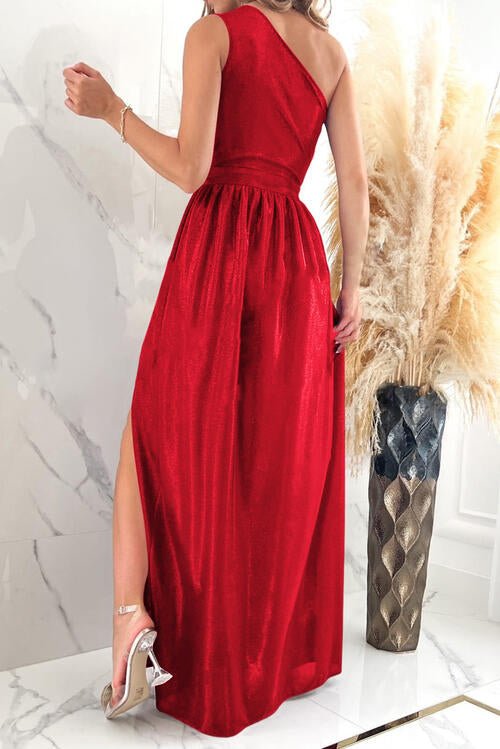 One Shoulder Slit Ruched Maxi Dress - - Sofia Valdelli One Shoulder Slit Ruched Maxi Dress - - Sofia Valdelli