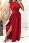 One Shoulder Slit Ruched Maxi Dress - Sofia Valdelli