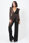 Plunging V Buckle Detail Leopard Jumpsuit - Sofia Valdelli