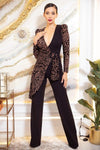 Plunging V Buckle Detail Leopard Jumpsuit - Sofia Valdelli