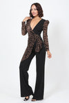Plunging V Buckle Detail Leopard Jumpsuit - Sofia Valdelli