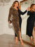 Plus Size Contrast V-Neck Slit Dress - Sofia Valdelli
